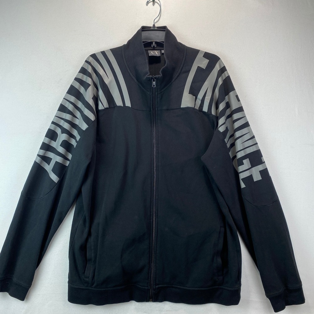Armani Exchange Spellout Graphic Full Zip Track Jacket Men XXL Black Cotton Bold